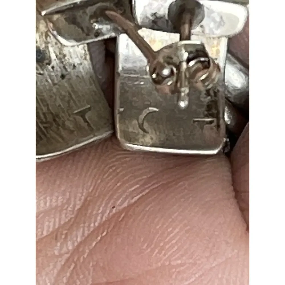 Vintage Navajo Sterling Silver Thunderbird Half Hoop Earrings Signed CT Native